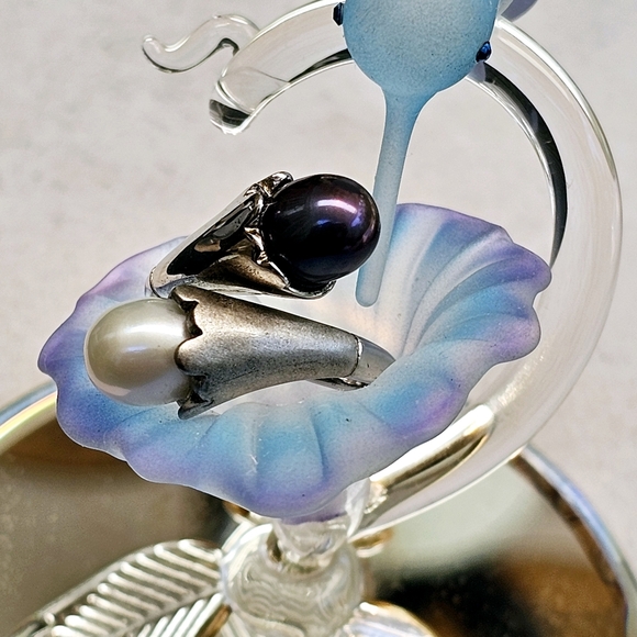 Akoya & Tahitian Pearl 925 Sterling Silver Bypass Ring TARA T&S *RARE - Picture 3 of 15